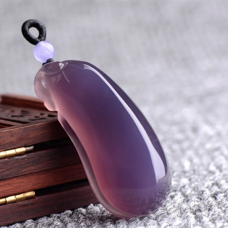 

Natural King Purple Chalcedony Hand-carved Fook Melon Jade Pendant Fashion Men and Women Jewelry Purple Agate Necklace