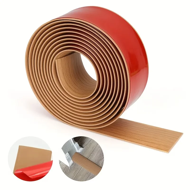 1pc Self-Adhesive Wood Grain Floor Edge Strip - Reusable, 100 cm / 39 inches, PVC for Carpet and Threshold Transition, Matte