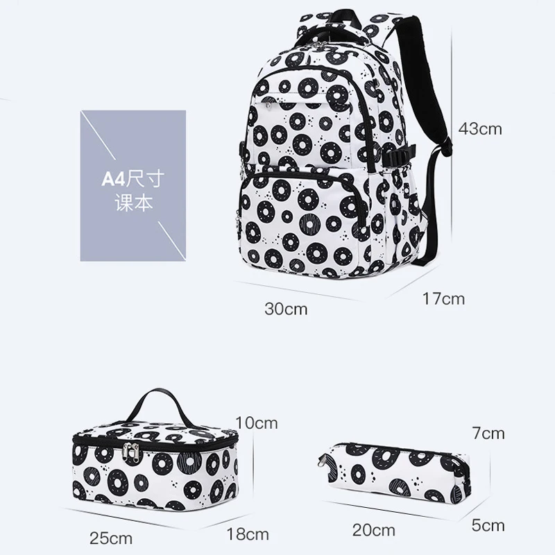 3pcs/set School Backpack For Teenagers Girls Kids Student Backpack Children Waterproof School bag With Pencil Case Lunch Bag