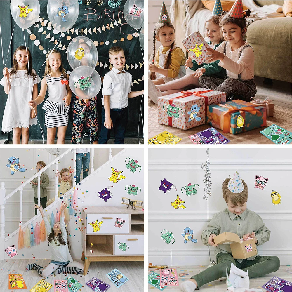 8/16 feuilles dessin animé drôle Puzzle Pokemon autocollants faire un visage éducatif enfants cadeau créatif jouet Puzzle assembler décalcomanies travaux manuels