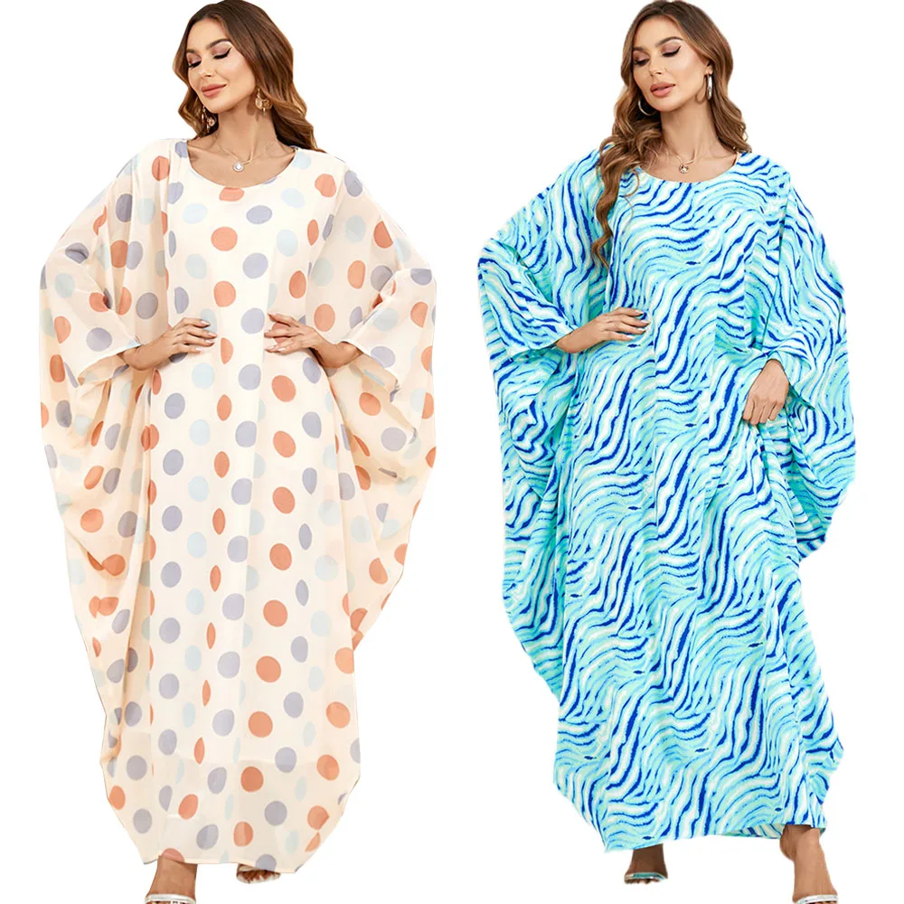 

Ramadan Women Maxi A-Line Abaya Dresses Printed Casual Bat Sleeve Kimono Muslim Long Dress Dubai Turkey Kaftan Islamic Clothing