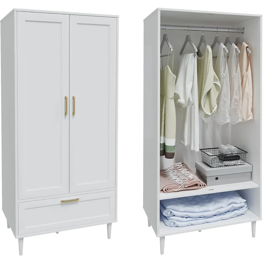 Bedroom Armoire Wardrobe Closet with Hanging Rod, 60