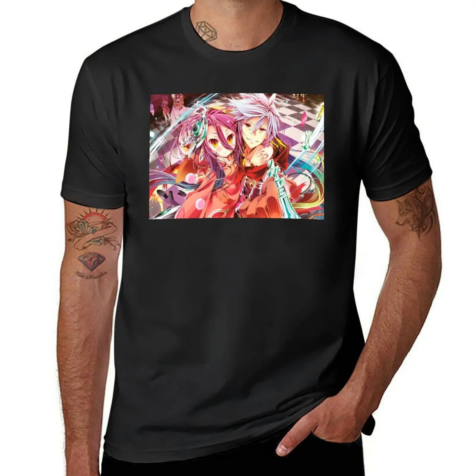 No Game No Life Sora and Shiro T-Shirt vintage customs design your own anime boys whites Men's t shirts