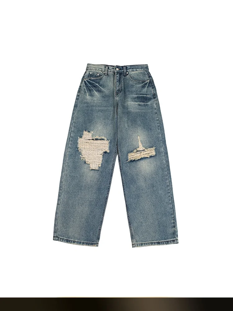 

Retro American Waed Men's Jeans Summer High Street Versatile Straight Leg Workwear Long Trousers Casual Cotton Polyester Blend