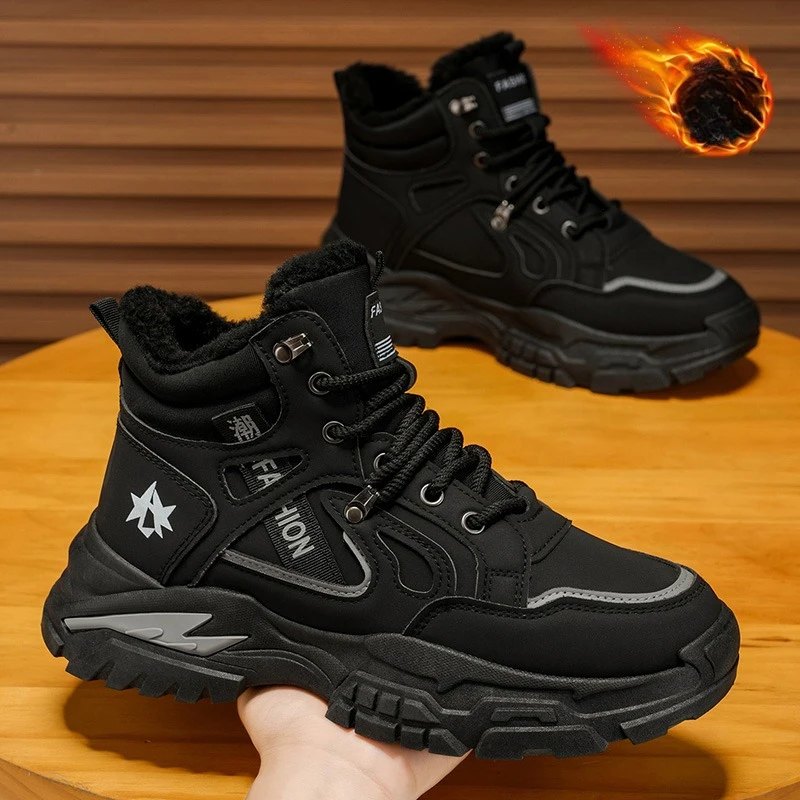 Fall Hot Selling Men's High Top Boots with Fleece Lining and Extra Padding Simple Soft with Shock Absorbing Soles Snow Boots