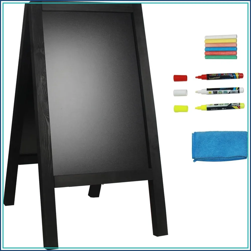 

40x20'' Double-Sided A-Frame Chalkboard Sign with Liquid & Solid Chalk for Cafeteria, Street Party, Restaurant