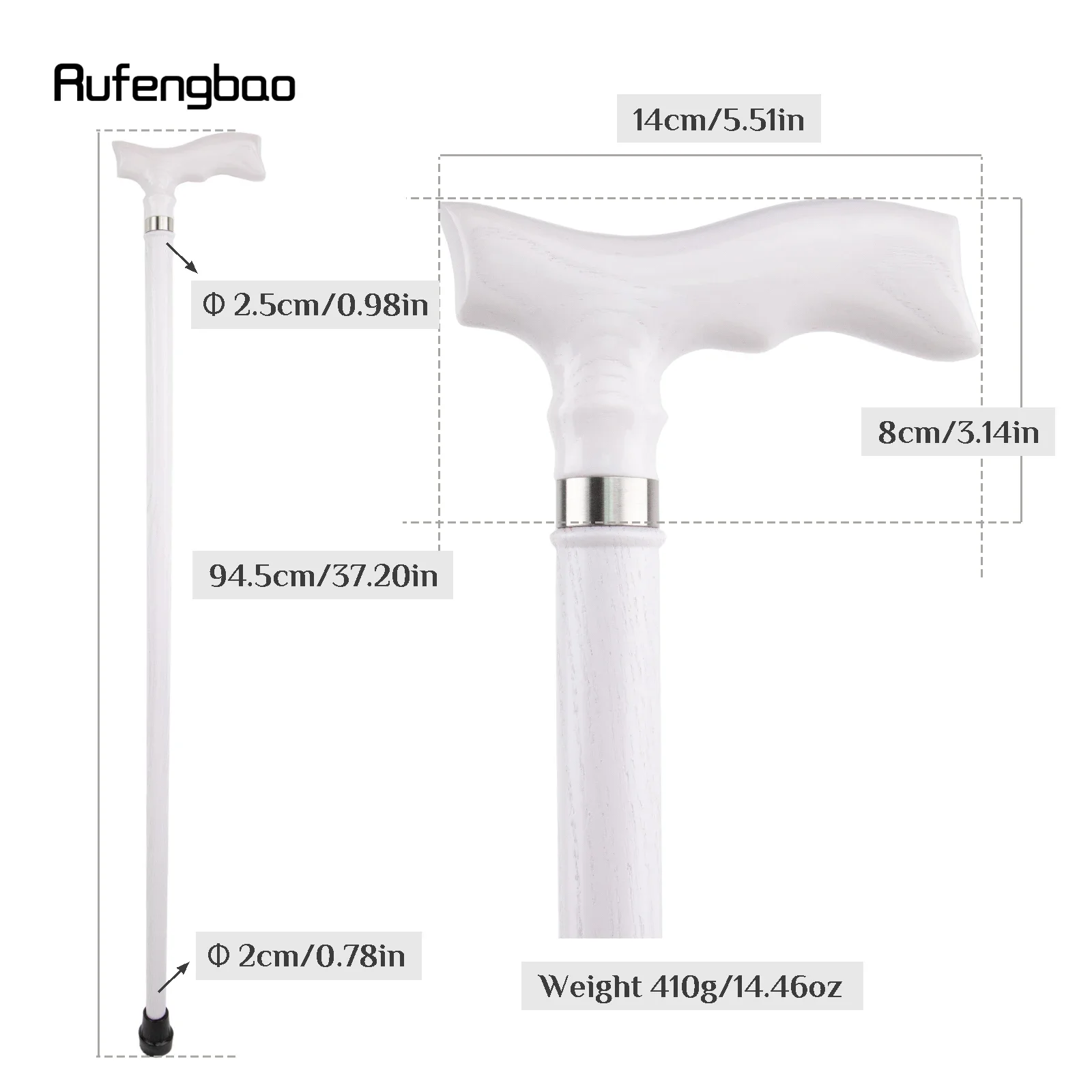 White Wooden Single Joint Fashion Walking Stick Decorative Cospaly Party Walking Cane Halloween Mace Crutch  Wand Crosier 94cm