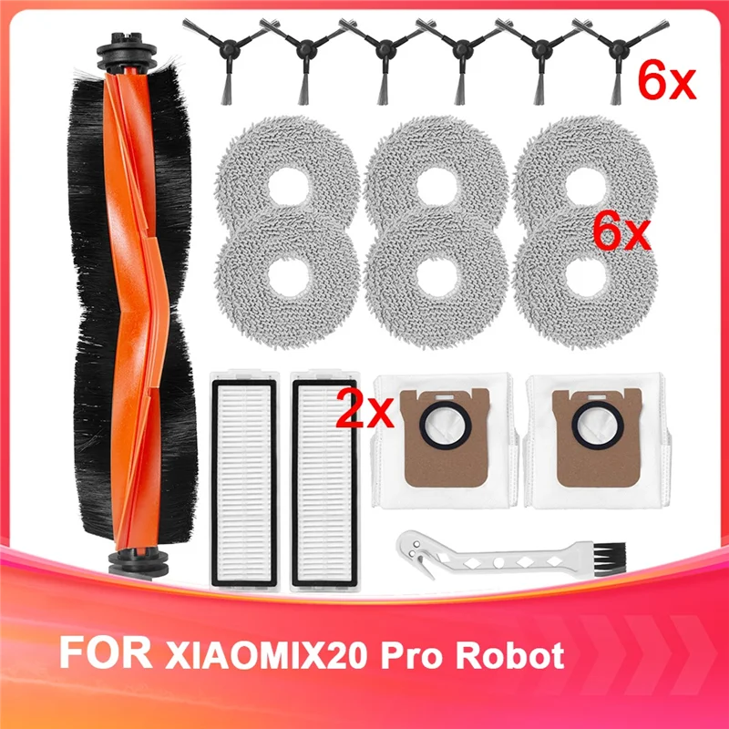 AT28-ensemble d'accessoires pour aspirateur Robot Xiaomi X20 Max/Xiaomi X20 Pro, brosse à rouleau, brosse latérale, lingettes, filtres, sacs à poussière