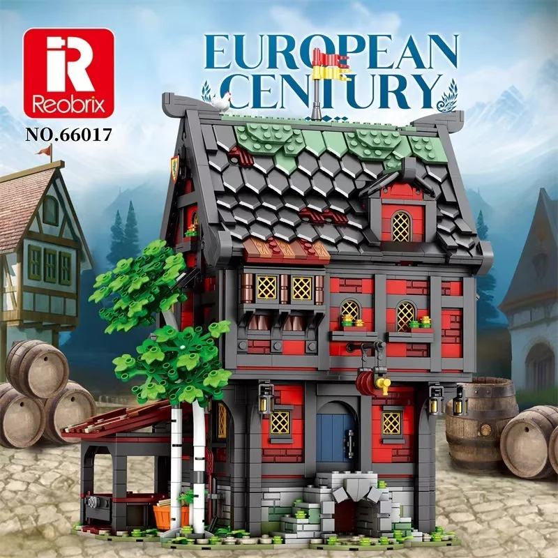 Street View Medieval Knights Crusader‘s Inn Hostel Building Blocks Set Lion Castle Tavern Bricks Toy For Kid Birthday Gift MOC