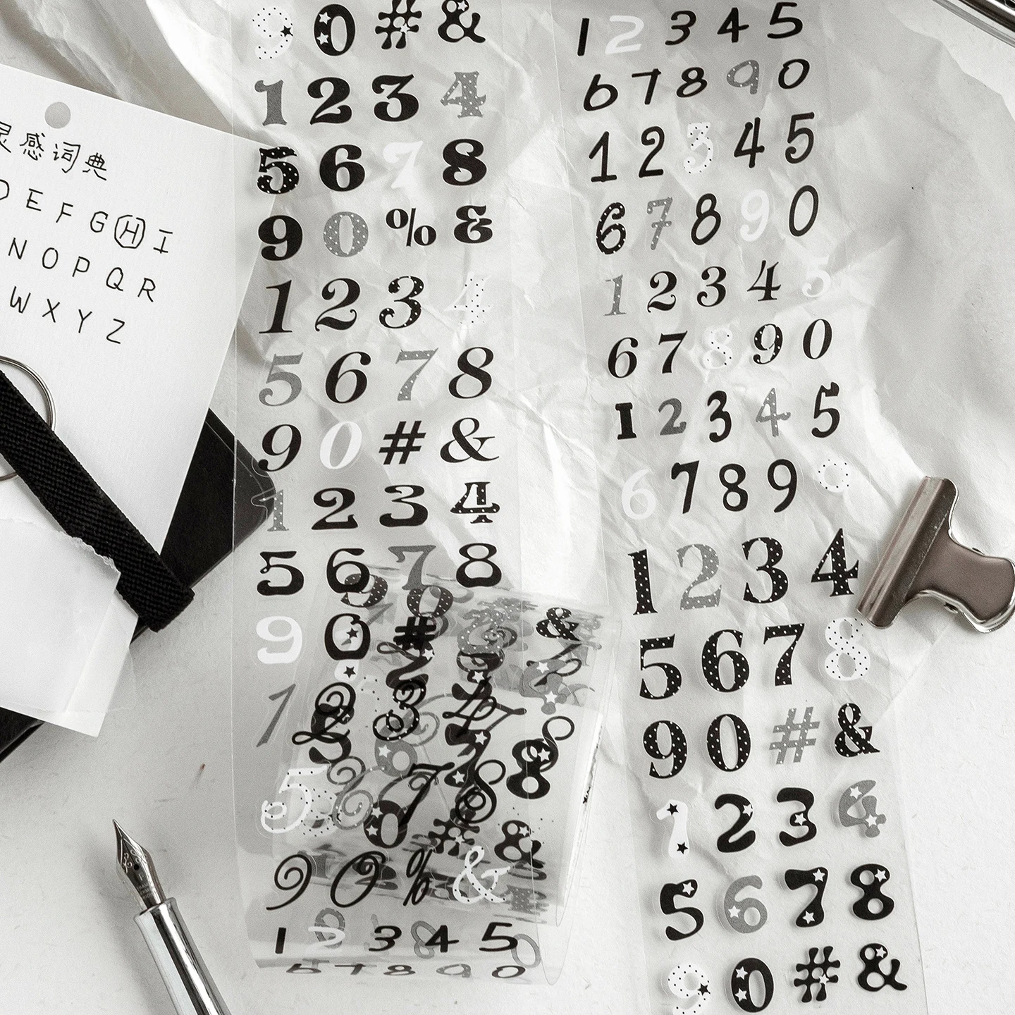 Salt-Style Character Stickers, High-Quality Decorative Tapes with Colorful Text, Numbered English Letters, and Small Decorative Patterns