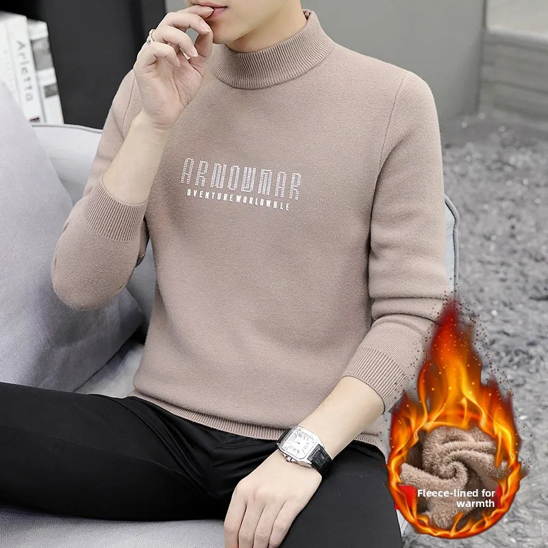 

Мужской вязаный зимний свитер с высоким воротником на подкладке, теплый бархатный трикотаж, повседневный облегающий Turtlene