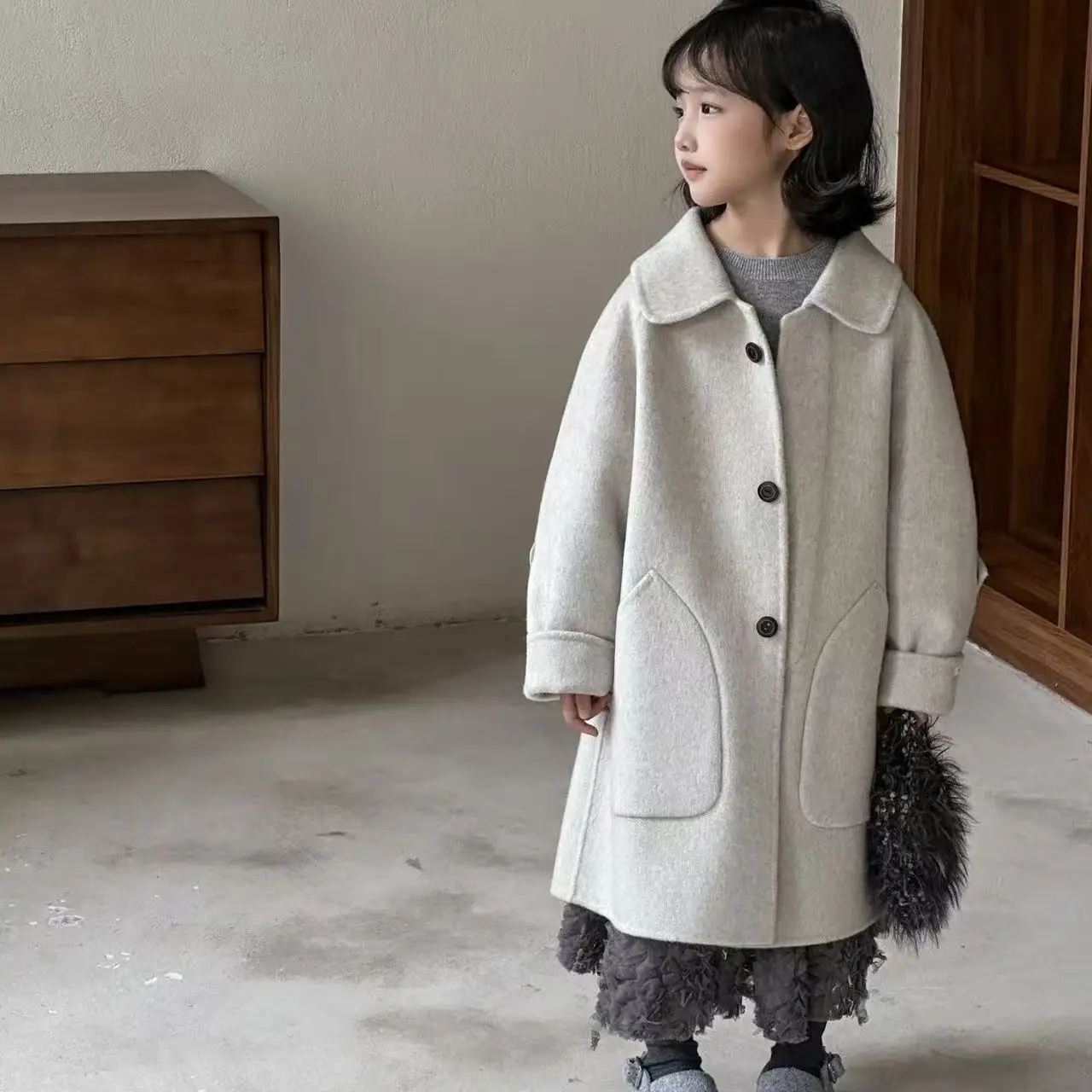 

Girls' Double-sided Velvet Coat 2026 New Autumn and Winter Korean Version Children's Woolen Coat Medium Long Overcoat