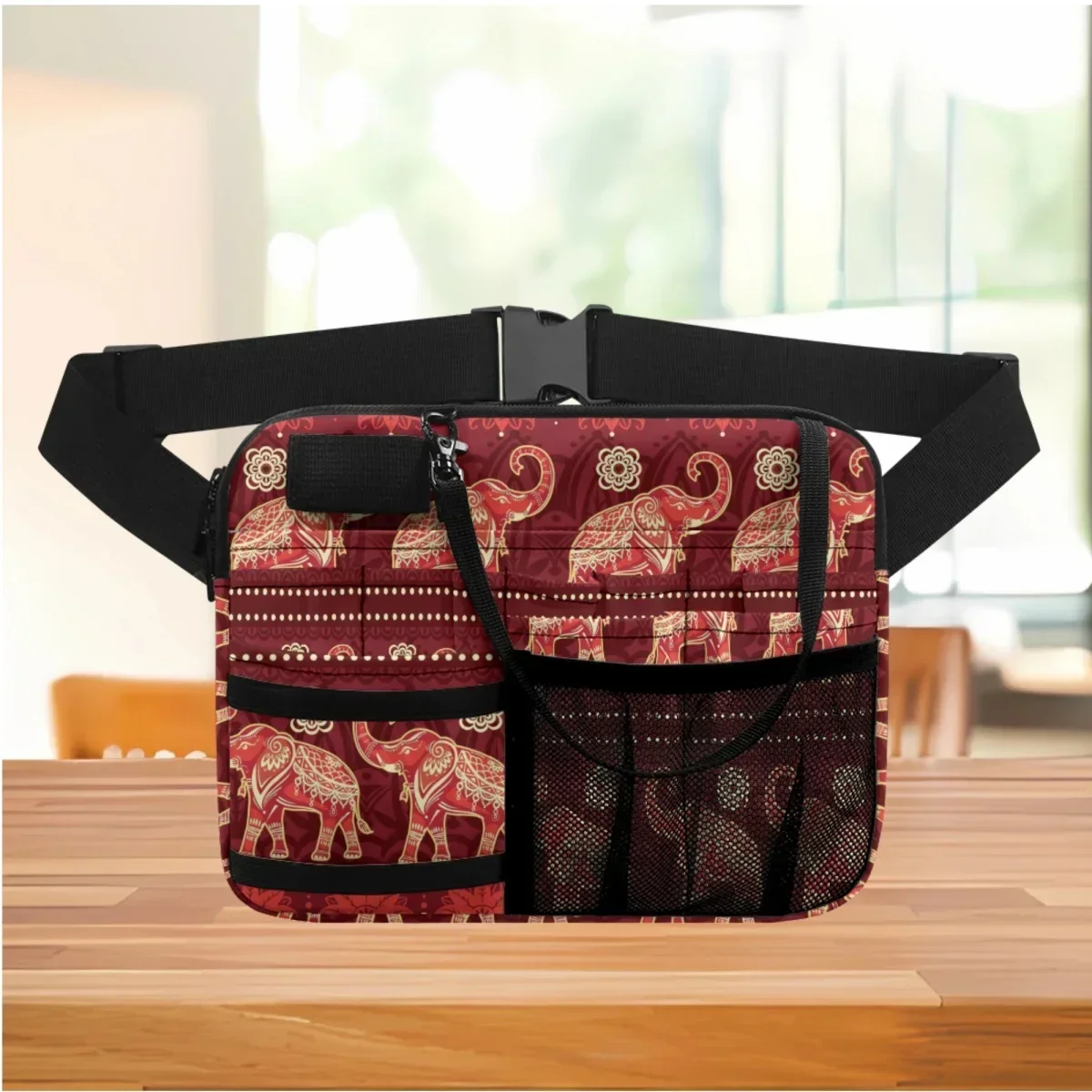 Bohemian Style Elephant Designer Fashion Portable Nurse Waist Bag Hospital Work Large Capacity Practical Belt Bag Multi Pockets