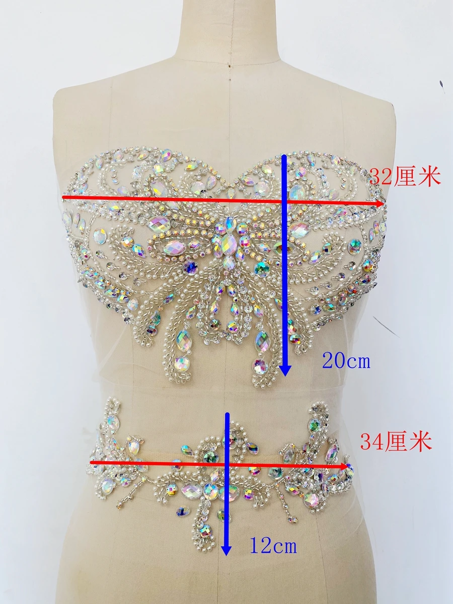 6 Color Customize Sweetheart Bra Belt Set Accessories Tulle Apparel Decoration Dress Luxury Handmade Sequin Hot Diamond Material