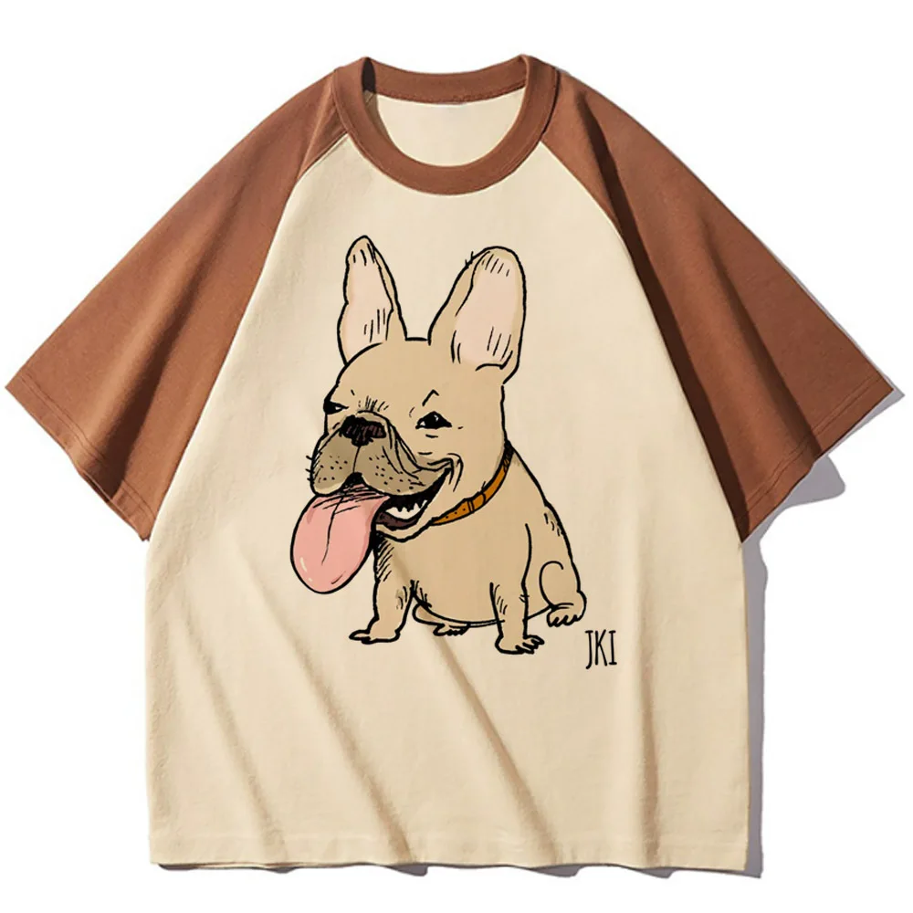 Bulldog t-shirts women active wear top girl graphic designer Japanese clothing