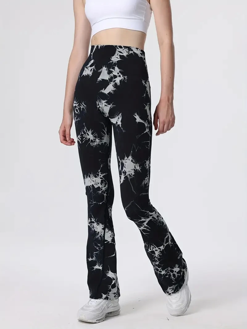 Pantaloni da yoga svasati senza cuciture tinti in cravatta, leggings svasati sportivi da corsa ad asciugatura rapida ad alta elasticità,