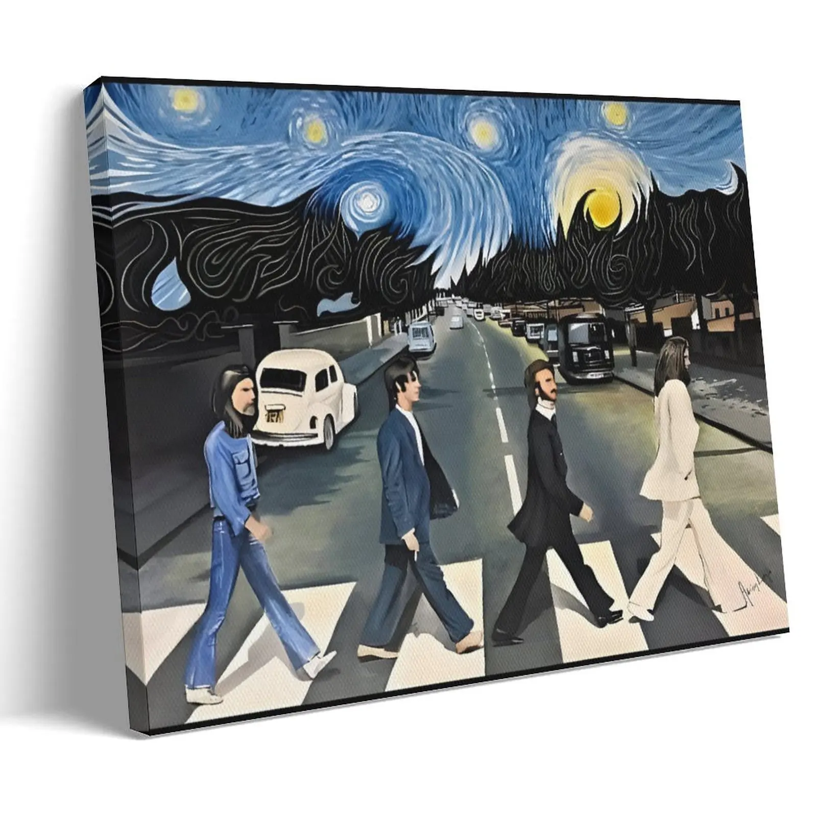 The Beatle Starry Night Framed Canvas Wall Art Vintage Decor Living Room Print Poster Retro Painting Bedroom Home Decoration