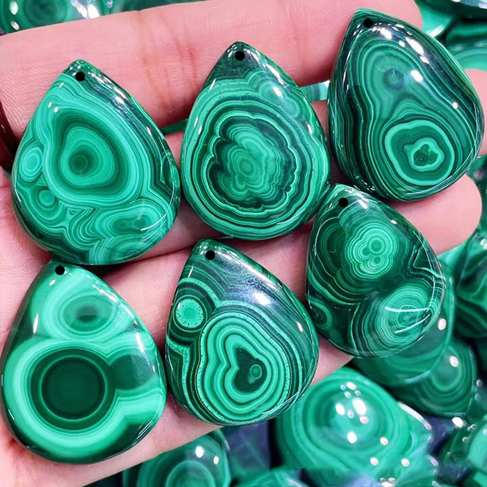2pcs Natural malachite water drop pendant loose stone skin smooth lines clear enchanting DIY luxury green gemstone