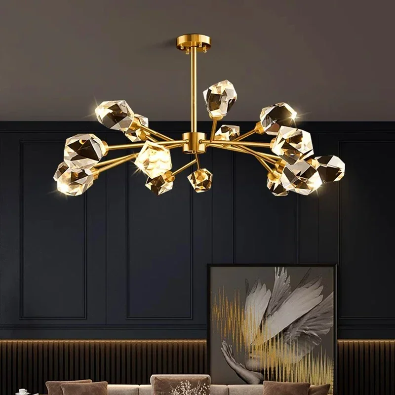 

Nordic Modern Ceiling Chandeliers All Copper Premium Crystal Home Decoration Led Lights Living Room Dining Bedroom Pendant Lamp