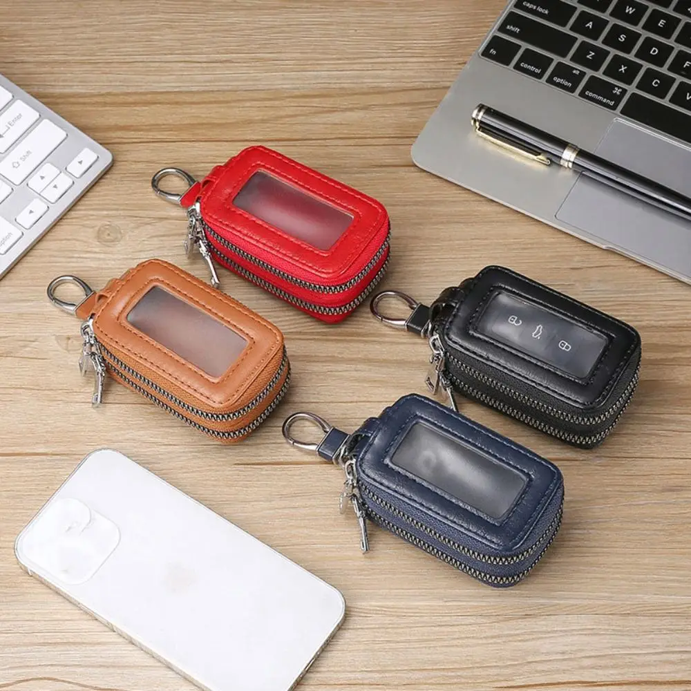 New PU Car Remote Control Zipper Key Bag Lychee Pattern Large Capacity Key Bag Unisex Double-layer Car Key Bag Women