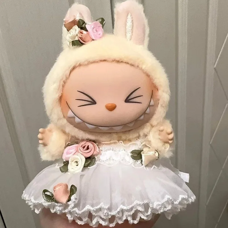 17cm Cute Mini Plush Doll'S Clothes Outfit Accessories For Labubu II Idol Dolls Flower fairy wedding dress Clothing DIY Kid Gift