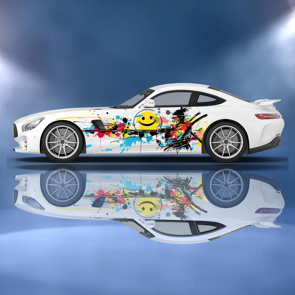 

Colored Japanese Samurai Graffiti Splashing Sticker Car Sticker Full Body Floral Decoration Covering Scratches Protect