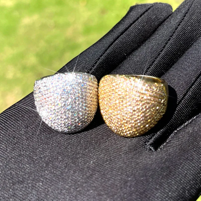 Hip Hop Iced Out Big Round Ring Luxury Signet Ring Hip Hop Style Bling Cubic Zirconia Jewelry