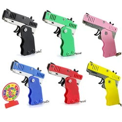 Mini Alloy Folding Pistol 60 Rubber Band Gun Scare Decompression Shooting Metal Keychain Kid Favors Toys for Children Boy Gifts