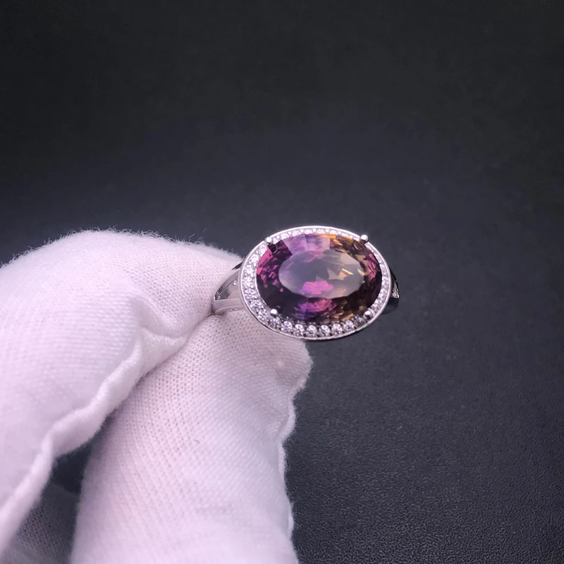 CSJ Elegant Ametrine Rings Sterling 925 Silver Natural Gemstone Bird Nest Cut Women Lady Wedding Engagment Party Gift Box view 3