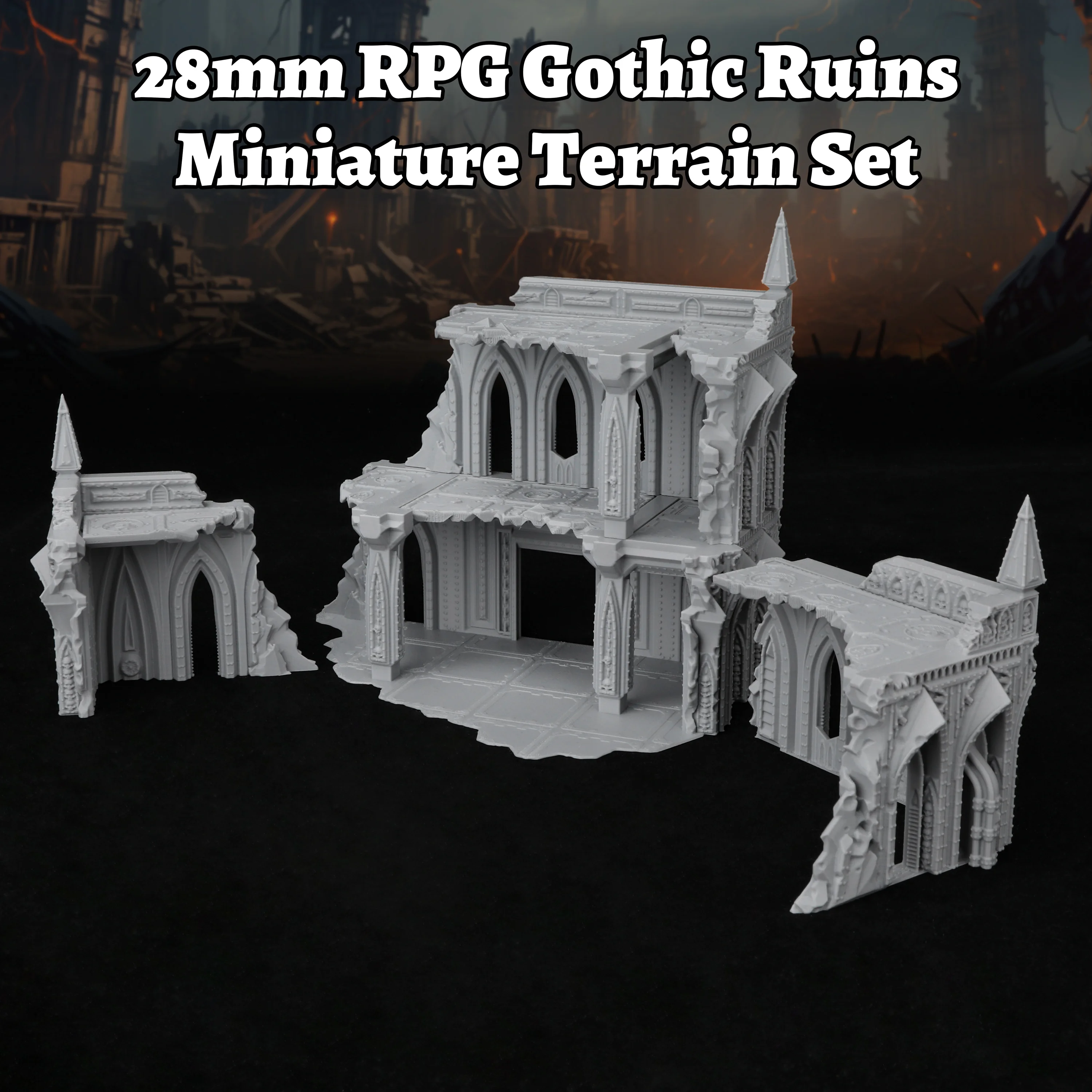 Fantasy Gothic Ruins Terrain Miniature Models, Ruined City Displays Scenery Model for Tabletop Game, Gift for RPG Players