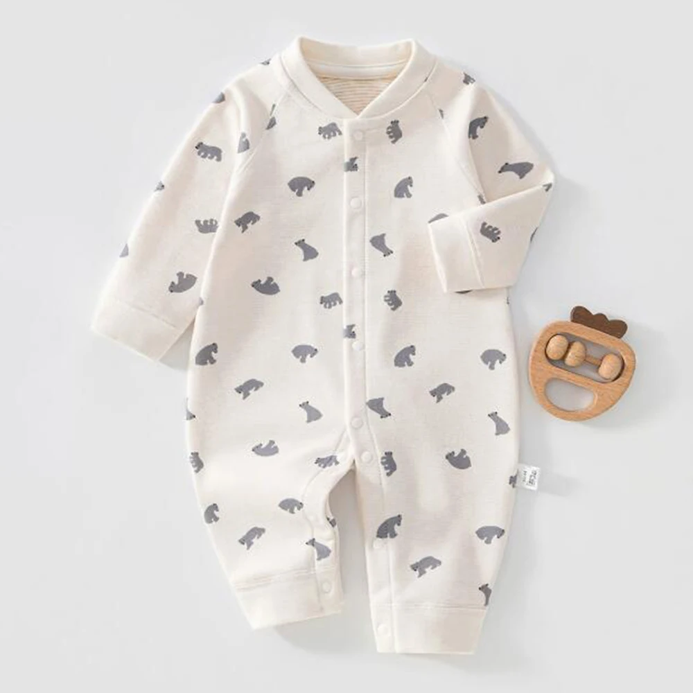 Baby Newborn Clothing Spring Autumn Winter Heart Shape Animal Print Unisex Baby Rompers For Boys And Girls Soft Infant Jumpsuit
