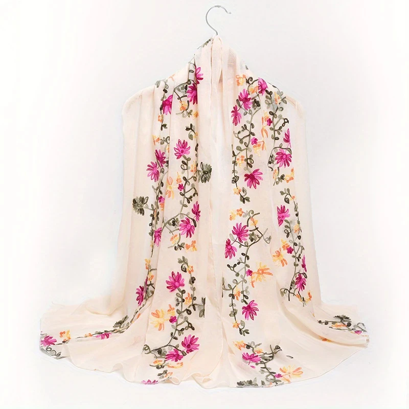 Fashionable Design Embroidered Flower Pattern WOMEN\'S Scarf Shawl Elegant and Breathable Daily Versatile Accessory 85 * 180cm