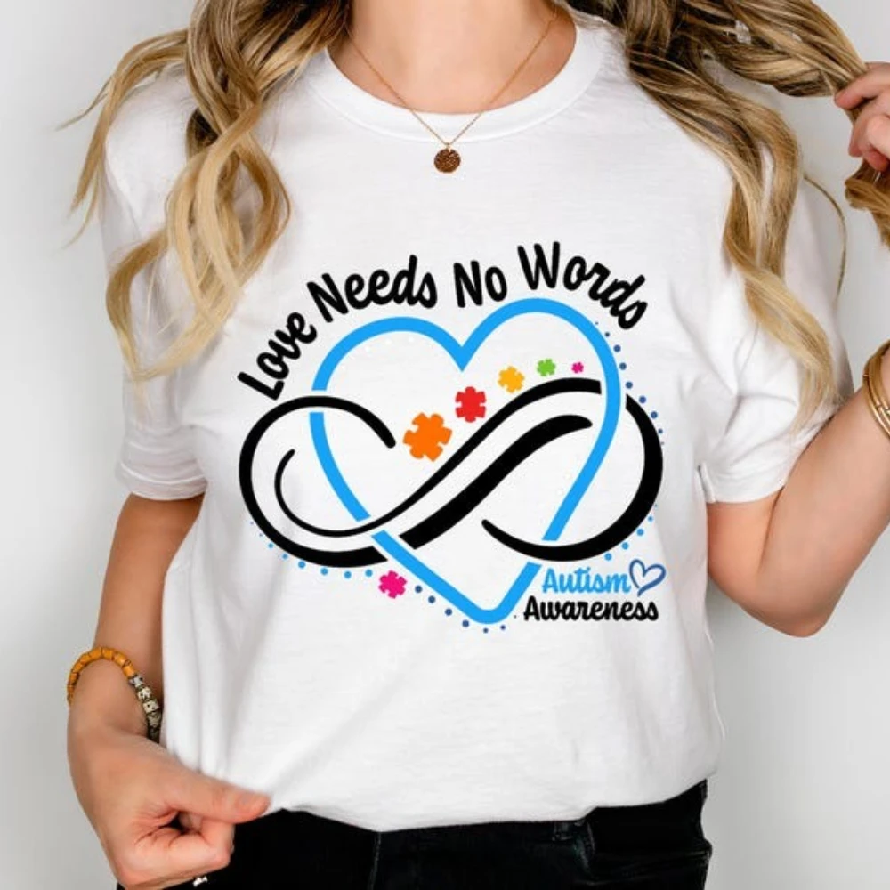 Amor precisa de palavras camiseta autismo mãe camiseta conscientização do autismo camisa do orgulho autista t feminino vida diária casual algodão topos