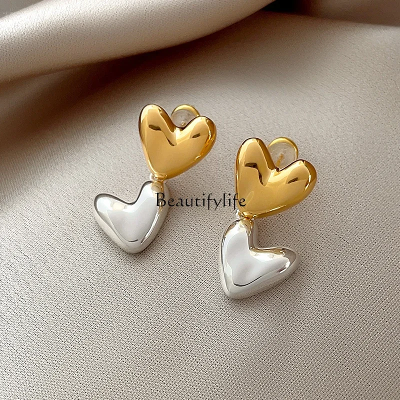 

Design Sense Gold and Silver Contrast Color Metal Love Stud Earrings Premium Sense Earrings