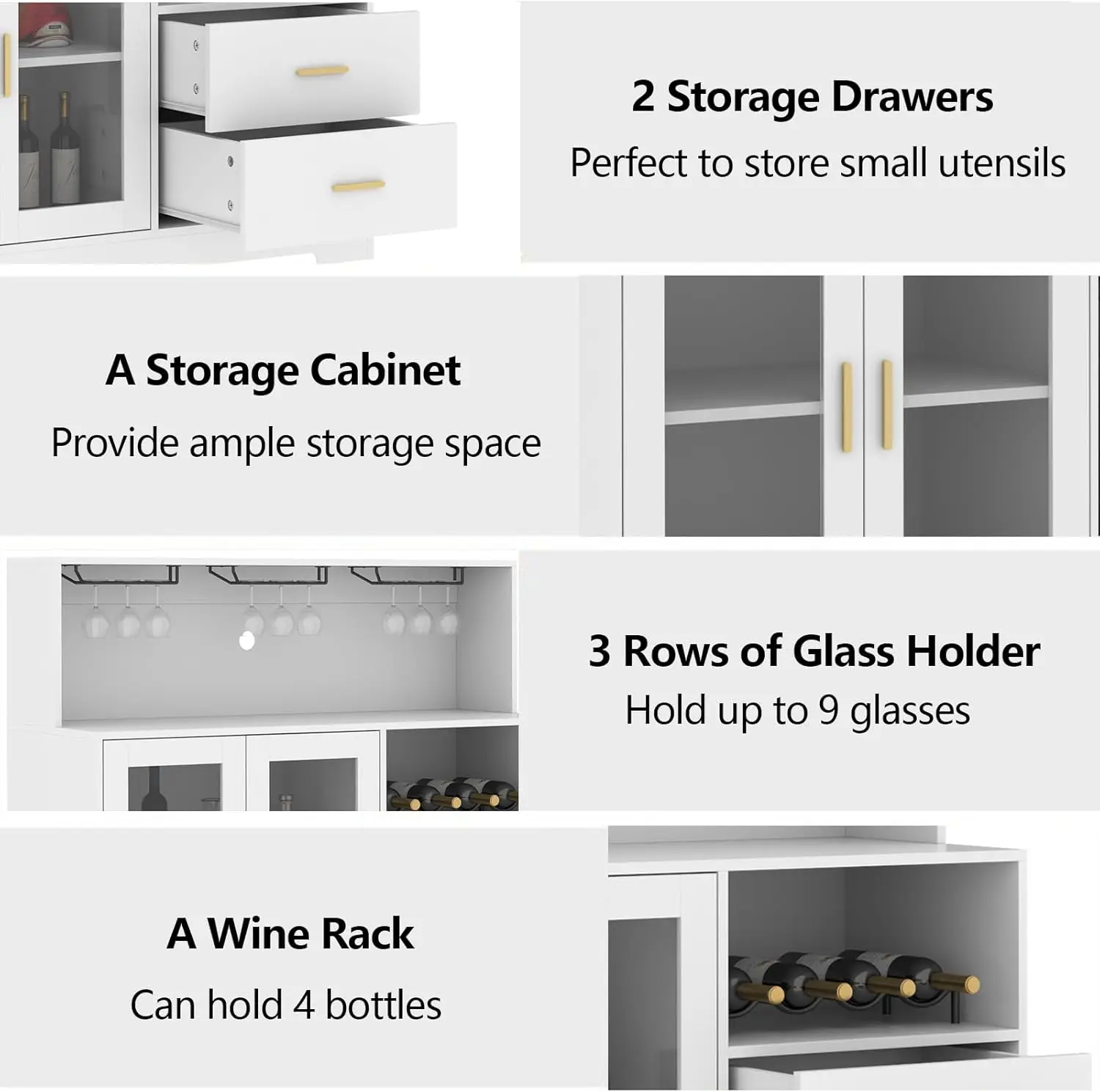 Weinbarschrank mit LED-Licht, Kaffeeschrank für Zuhause mit Wein- und Glasregal, Küchen-Sideboard mit Aufbewahrungsschrank und Schubladen