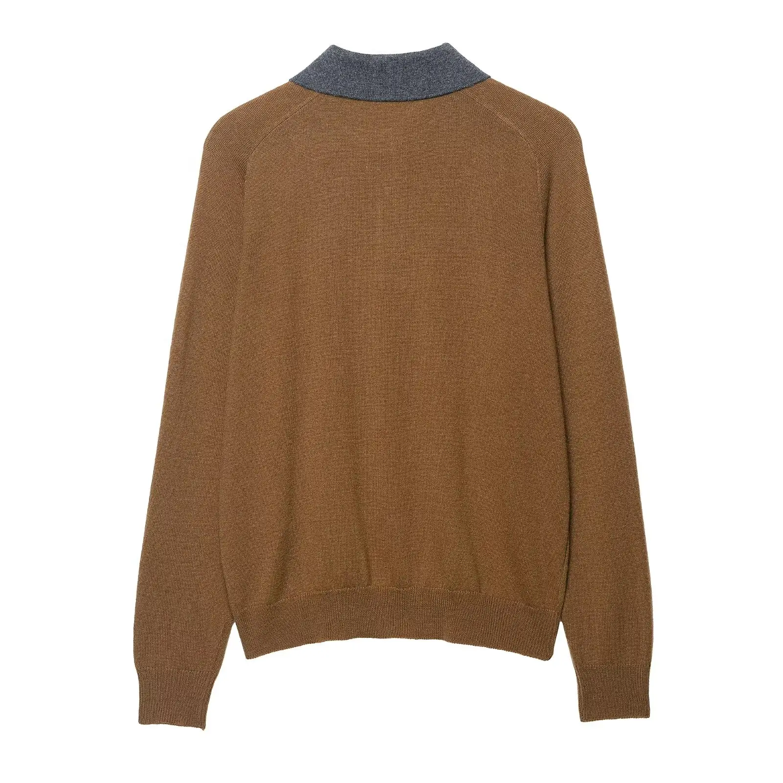 Fall 2025 Fashion Women's Clothing Diamond-Pattern Knit Polo Sweatshirt Women's Casual Crewneck Sweatshirt Full-Sleeve Loose Fit