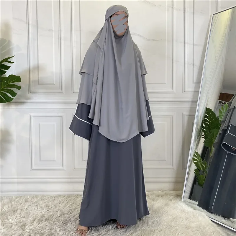 3-warstwowy Khimar z nikabem Odzież islamska Długi krawat na plecach Modlitwa Natychmiastowe Hidżaby Eid Ramadan Nakrycie głowy z kapturem Turcja Arab