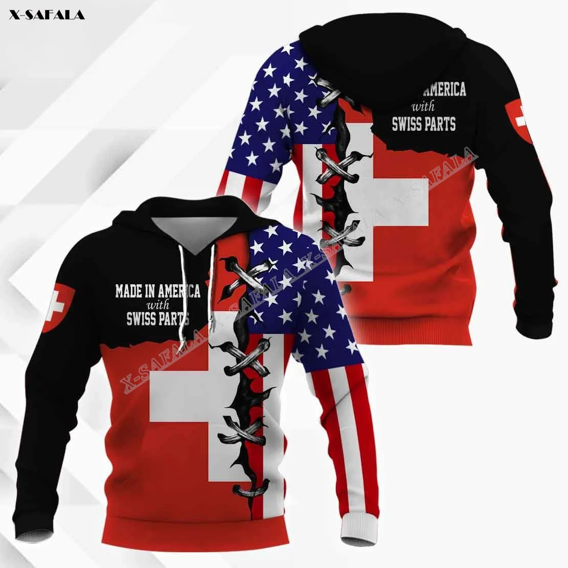 THAI ALBANIA CROATIAN PERUVIAN SWISS Flag Emigrant Half American 3D Printed Thick Hoodie Winter Men Pullover Jumper Jersey