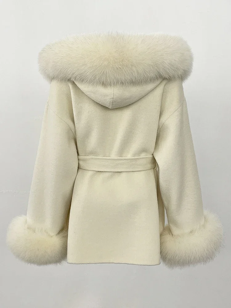 2025 Lady Nautural Fox Fur Woolen Jacket Womens Winter Clothing Hooded Commute Real Fur Wool Coat Female Fashion Clothes
