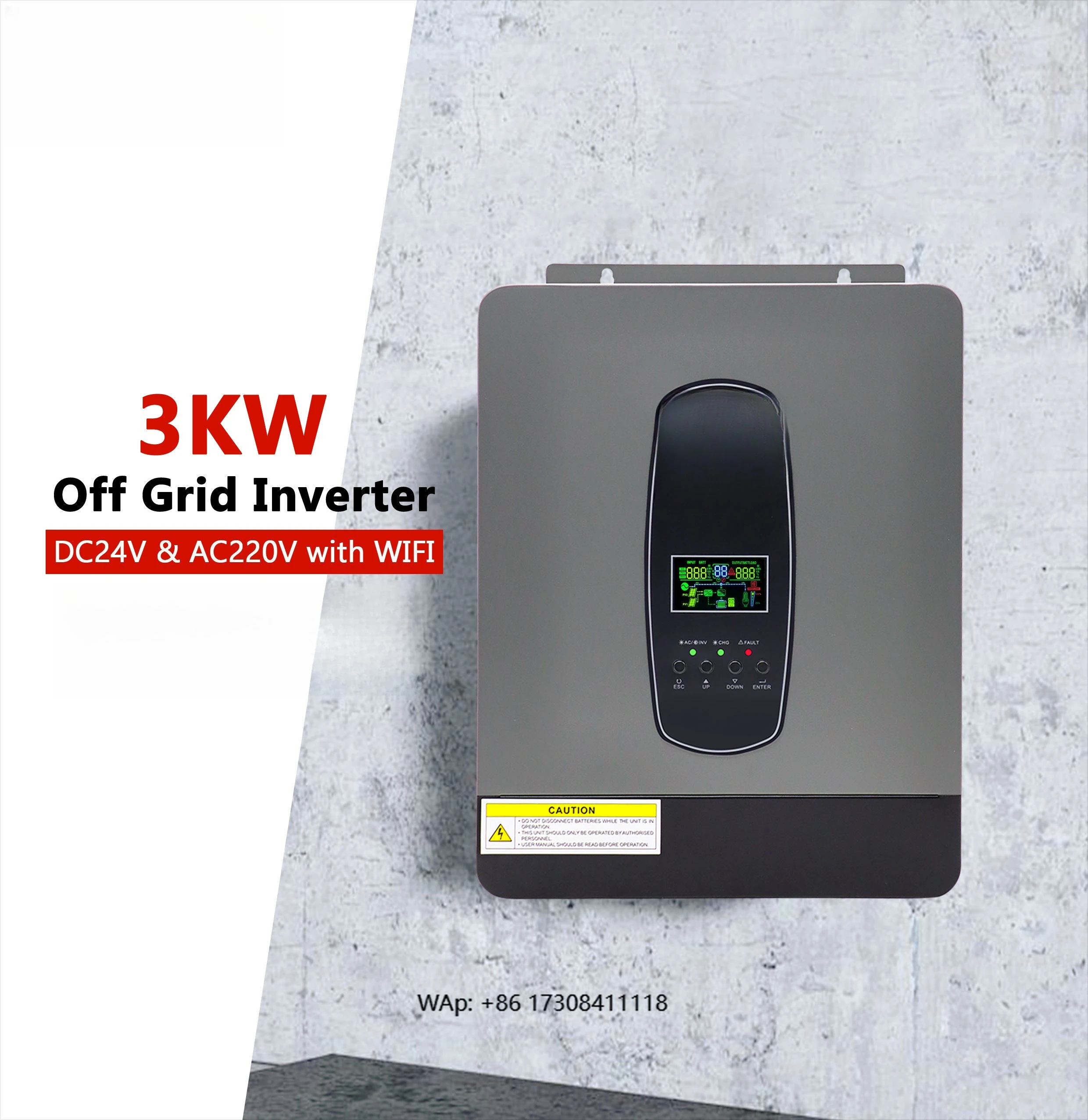 

Charger Controller Home and Commercial Use 24V 220V 3000W 100A 3kW Maximum DC PV Input Hybrid Solar Inverter