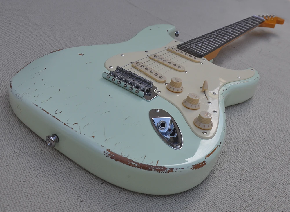 Relic 6 Strings Light Blue Electric Guitar with Rosewood Fretboard,SSS Pickups,Can be Customized