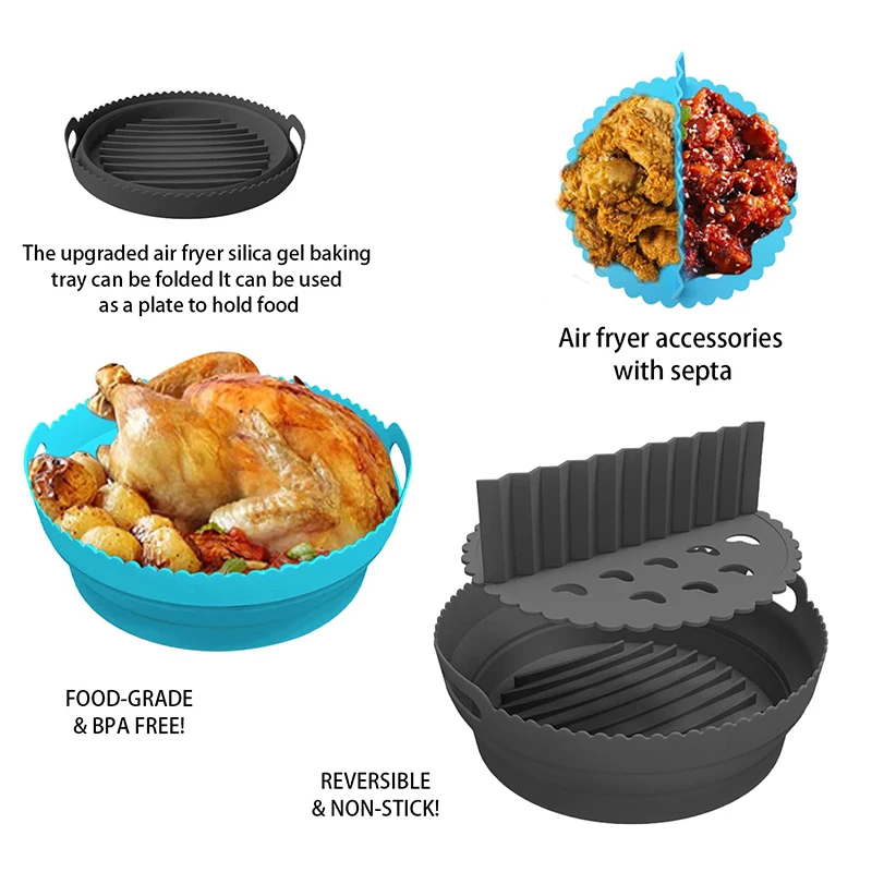 Air Fryer Silicone Folding Baking Pan Round Baking Basket Oven Baking Tray Resistant To High Temperature Chicken Pan Liner