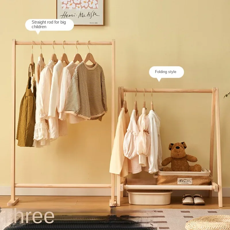 Kids Solid Wood Folding Clothes Rack Simplistic Design Effective Coat Hanging Solution with Landing Rod Adaptable Use Stylish