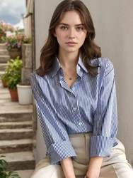 AOSSVIAO 2026 Spring Autumn Classic Striped Woman Blouses Shirt Lady Long Lantern Sleeve Stand Collar Loose Blusas Tops