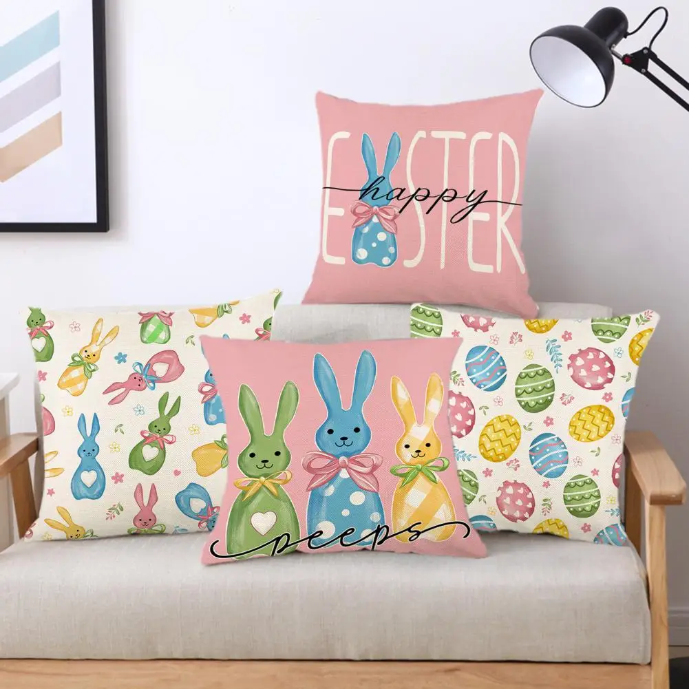 Hidden Zipper Pillow Cover Easter Bunny Egg Pillow Cover Exquisite Seasonal Throw Pillowcase with Super Soft Fabric for Easter