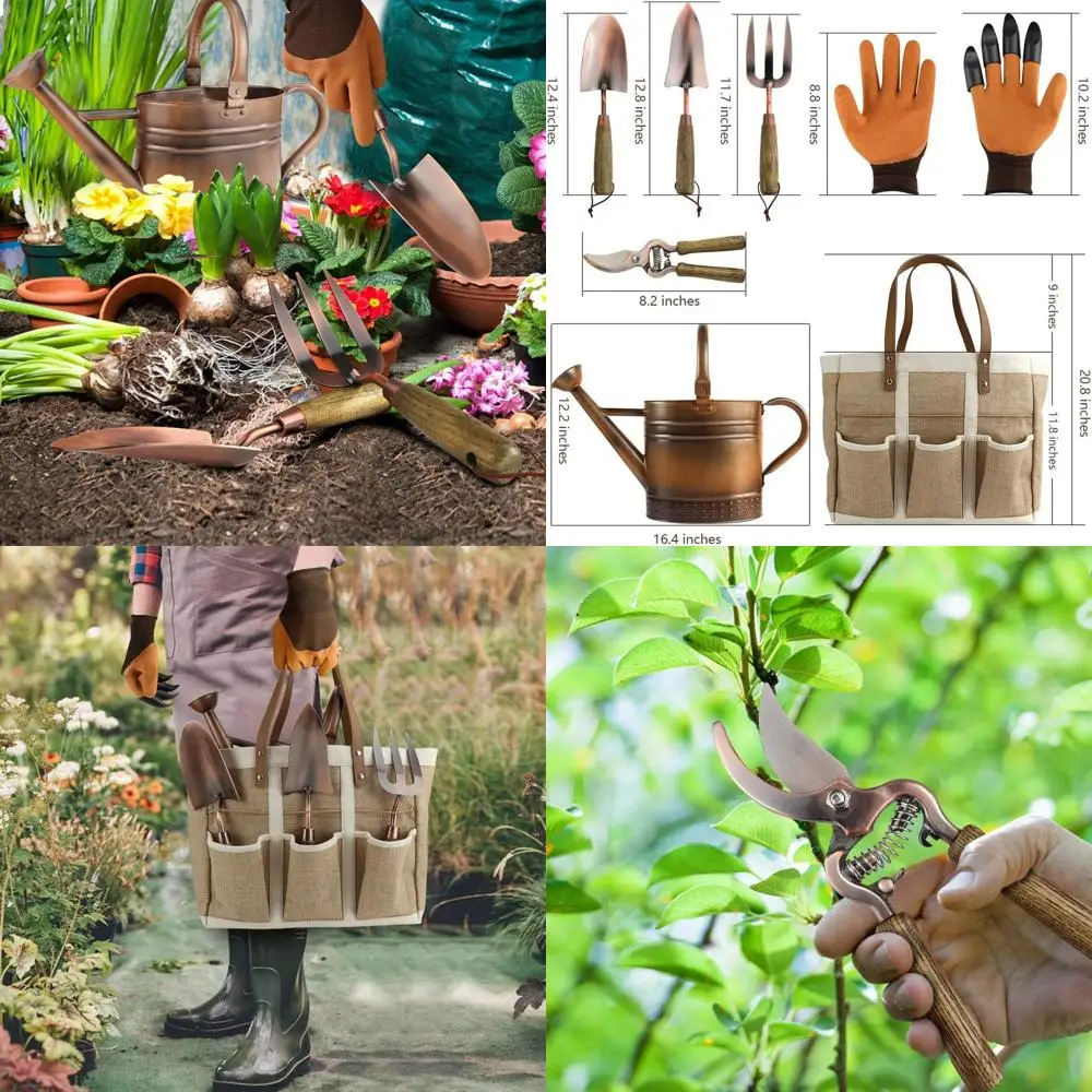 

1 Gallon Steel Watering Can with 3 Garden Tools, Pruning Shears, Gloves, and Organizer Tote