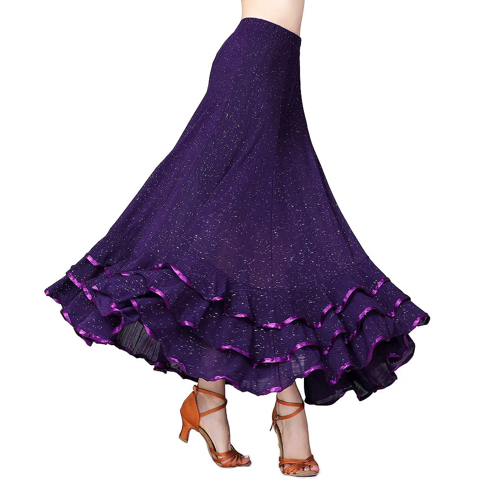 New modern dance long dress Waltz Ballroom Dance Competition Large Swing Skirt Dance Performance Costume Sequin Skirt Skirt