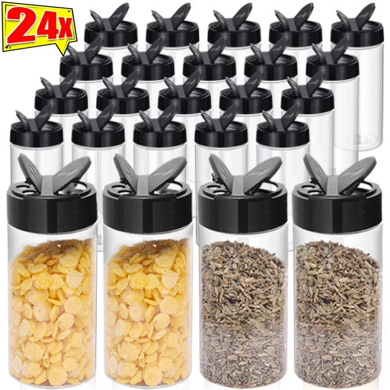 24/1PC Plastic Seasoning Jars Transparent Reusable Large Empty Spice Condiment Containers Kitchen Season Powder Storage Bottles