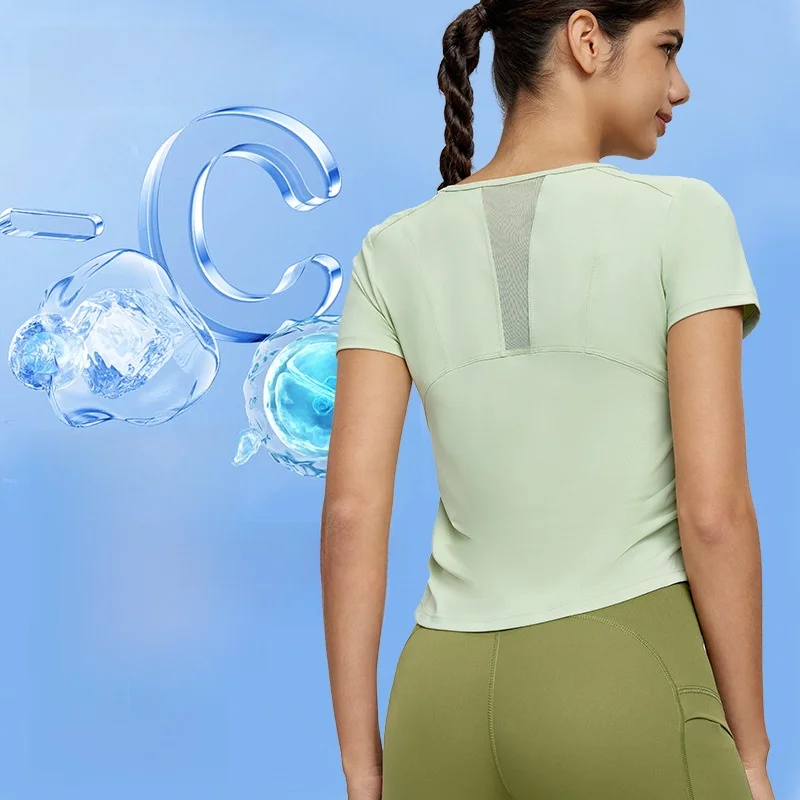 

Женская дышащая футболка для йоги с короткими рукавами и сетчатой строчкой, спортивный топ, крутая солнцезащитная рубашка для фитнеса и тренировок от Dashu Ningbo