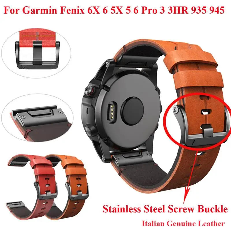 New JKER 26MM 22MM Genuine Leather Quickfit Watchband Strap for Garmin Fenix 6X 6 Fenix 5X 5 3 3HR 945 935 Watch Easyfit Wrist